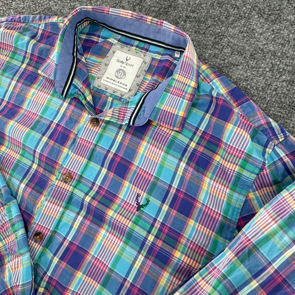 Solly Sport Wimbledon Men 42 Plaid Regular Fit Multicolor Long Sleeve Shirt